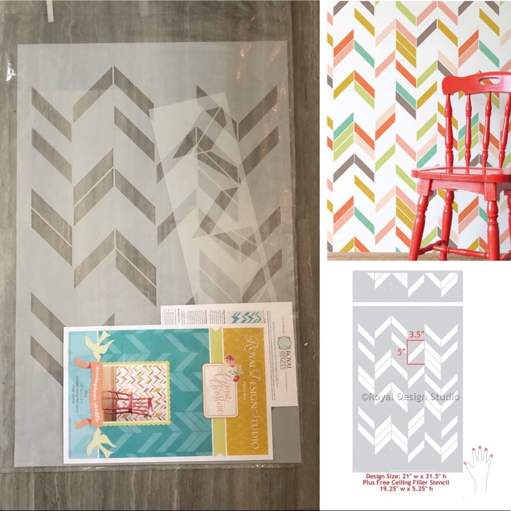 Wall stencil: ‘Herringbone Shuffle’ paint stencil by Royal Design Studio